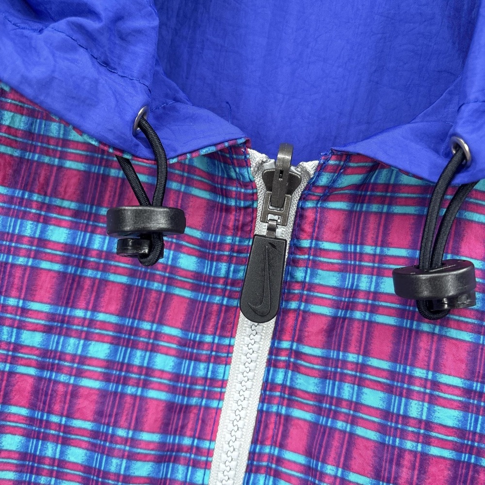 Vintage Nike Jacket Mens Medium Plaid Reversible 1/2 Zip Hooded Windbreaker 90s - Picture 4 of 14
